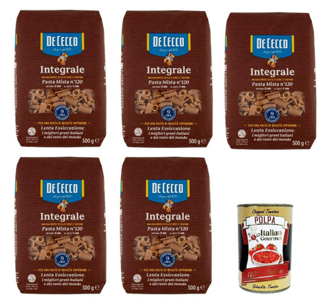 De Cecco Internationale Nudeln De Cecco Integrale Pasta Mista N° 120, Pasta integrale, Vollkornnudeln, 5x 500g + Italian Gourmet polpa 400g 8001250008855