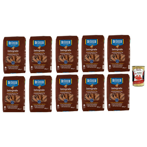 De Cecco Internationale Nudeln De Cecco Integrale Pennoni rigati N° 39, Pasta integrale, Vollkornnudeln, 10x 500g Original italienisch inkl. Italian Gourmet Polpa 400g 8001250006165