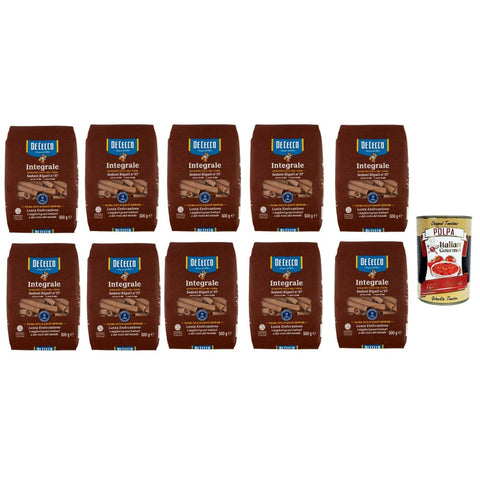 DE CECCO Internationale Nudeln DE CECCO Integrale Sedani rigati N° 57, Pasta integrale, Vollkornnudeln, 10x 500g Original italienisch inkl. Italian Gourmet Polpa 400g 8032804040014