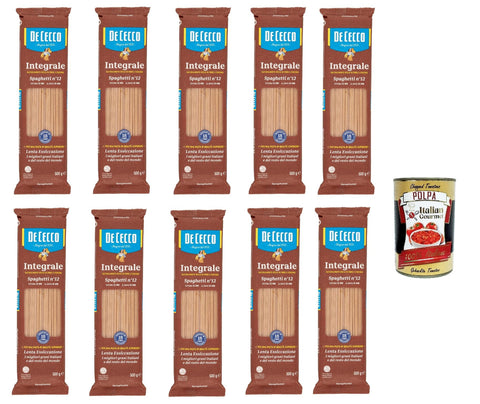 De Cecco Internationale Nudeln De Cecco Integrale Spaghetti N° 12, Pasta integrale, Vollkornnudeln, 10x 500g + Italian Gourmet polpa 400g 8001250310125