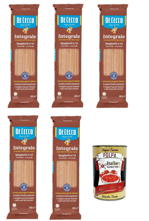 De Cecco Internationale Nudeln De Cecco Integrale Spaghetti N° 12, Pasta integrale, Vollkornnudeln, 5x 500g + Italian Gourmet polpa 400g 8001250310125