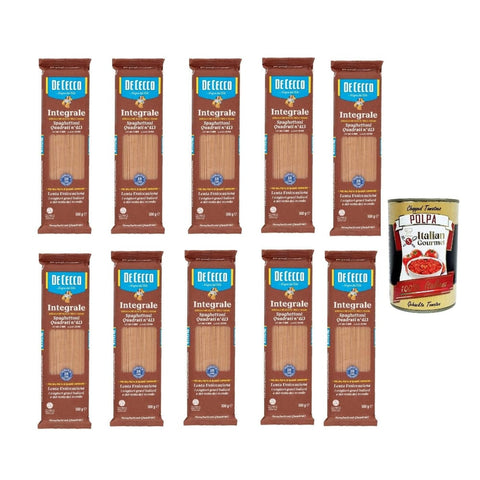 De Cecco Internationale Nudeln De Cecco Integrale Spaghettoni quadrati N° 413, Pasta integrale, Vollkornnudeln, 10x 500g Original italienisch inkl. Italian Gourmet Polpa 400g 8001250008831