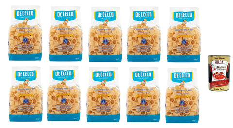 De Cecco Internationale Nudeln De Cecco Le Specialità Calamarata N°129, 100% Italienisch Pasta Nudeln 10x 500g + Italian Gourmet Polpa 400g 8001250121295