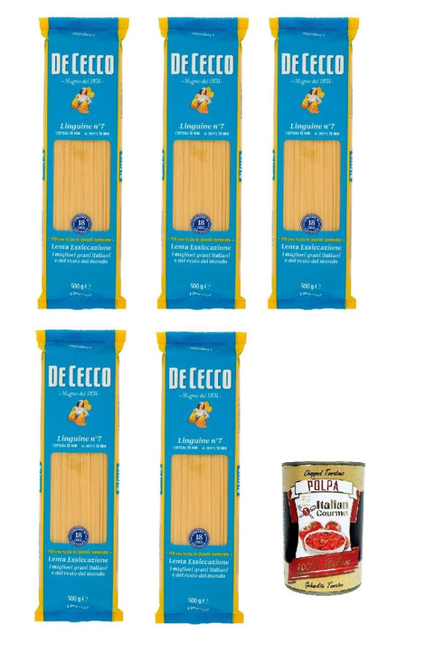 De Cecco Internationale Nudeln De Cecco Linguine n. 7 100% Italienisch Pasta Nudeln 5x 500g + Italian Gourmet Polpa 400g 8001250120076
