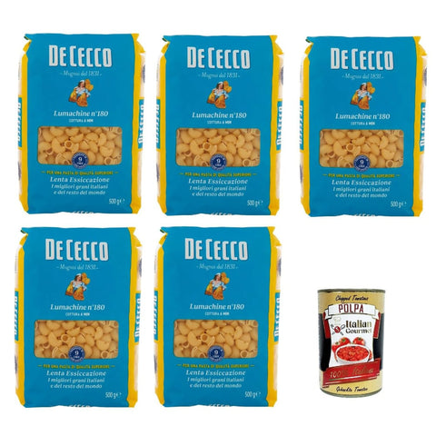 De Cecco Internationale Nudeln De Cecco Lumachine N°180, 100% Italienisch Pasta Nudeln 5x 500g Original italienisch inkl. Italian Gourmet Polpa 400g 8001250121806