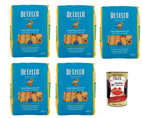 De Cecco Internationale Nudeln De Cecco Mezzi Rigatoni N°26 100% Italienisch Pasta Nudeln 5x 500g + Italian Gourmet Polpa 400g 8001250120267