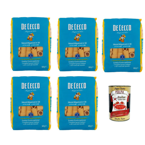 De Cecco Mezzi Rigatoni N°26 100% Italienisch Pasta Nudeln 5x500 g italienisch Original + kostenlos Polpa 400 g