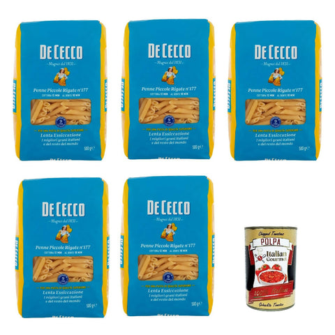 De Cecco Penne Piccole Rigate N°177 100% Italienisch Pasta Nudeln 5x 500g Original italienisch inkl. Italian Gourmet Polpa 400g