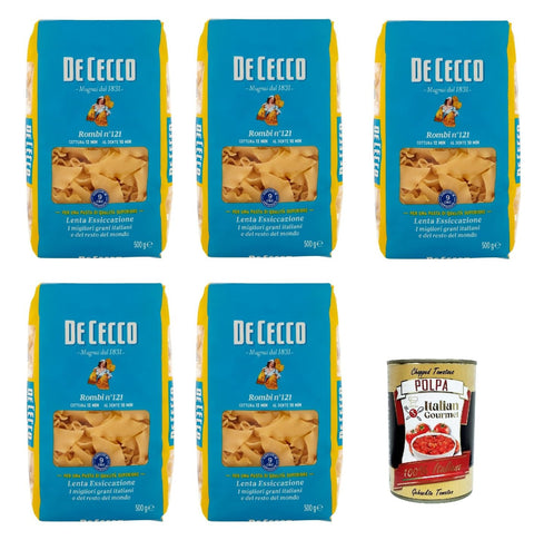 De Cecco Internationale Nudeln De Cecco Rombi N°121, 100% Italienisch Pasta Nudeln 5x 500g + Italian Gourmet Polpa 400g 8001250121219