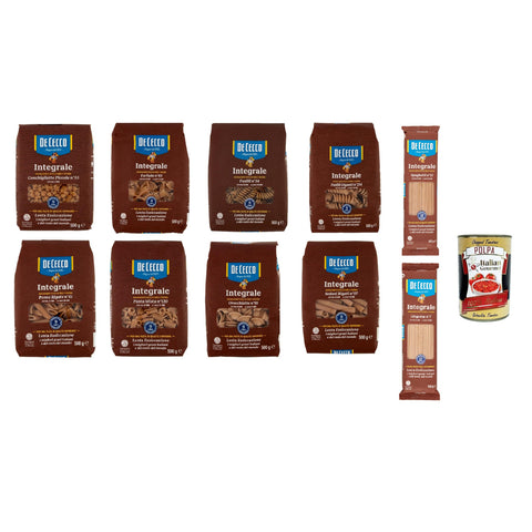 De Cecco Testpalet Pasta Integrale Vollkornnudeln Nudeln Hartweizengrieß Pasta Vollkorn Packung 10x500 g italienisch Original + kostenlos polpa 400 g