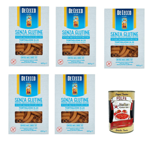De Cecco Internationale Nudeln De Cecco Tortiglioni senza Glutine No.23, Glutenfrei,100% Italienisch Pasta Nudeln gluten free 5x 400G + Italian Gourmet polpa 400g 8001250014177
