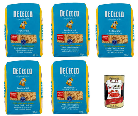 De Cecco Internationale Nudeln De Cecco Trofie N°188 100% Italienisch Pasta Nudeln 5x 500g + Italian Gourmet Polpa 400g 8001250016256