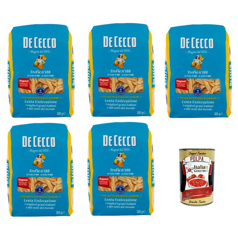 De Cecco Trofie N°188 100% Italienisch Pasta Nudeln 5x500 g italienisch Original + kostenlos Polpa 400 g