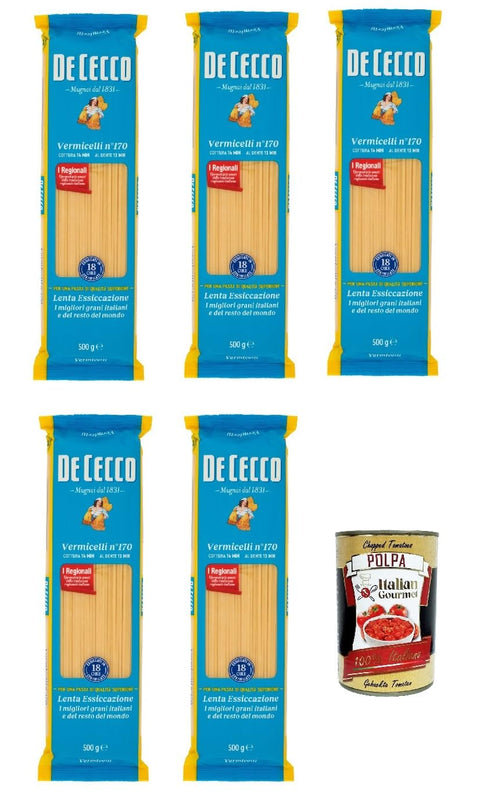 De Cecco Internationale Nudeln De Cecco Vermicelli N°170 100% Italienisch Pasta Nudeln 5x 500g + Italian Gourmet Polpa 400g 8001250121707