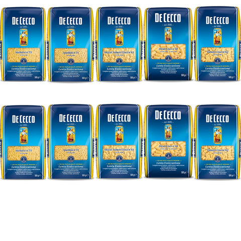De Cecco TESTPAKET Pasta De Cecco italienisch (10x500 g) 5 Arten von Nudeln kleine Nudeln (Stellette - Anellini- Mezzi Tubetti Lisci - Ditali Lisci - Tubetti