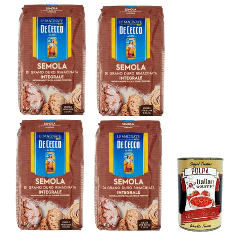 De Cecco Koch- & Backzutaten De Cecco Semola di Grano Duro Integrale Vollkorn Hartweizengrieß 4x1Kg ideal für Pasta und Brot + Italian Gourmet polpa 400g 8001250007346