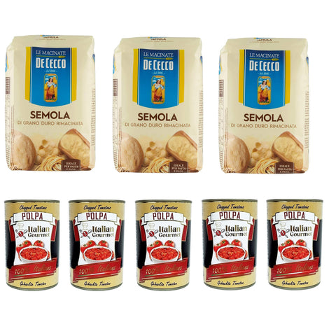 De Cecco Testpaket Hartweizengrieß Semola di Grano Duro De Cecco 3x 1 kg und Italian Gourmet Polpa di pomodoro Fein gehacktes Tomatenmark 5x 400 g italienisch Original