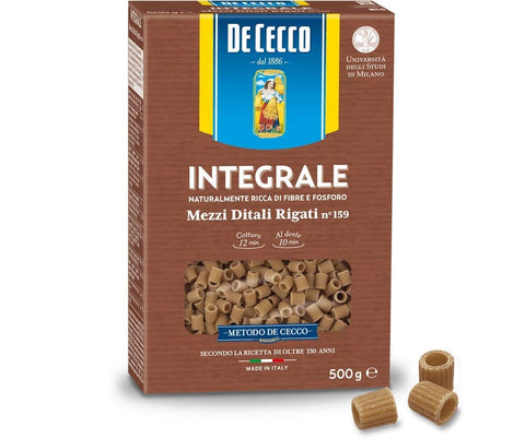 De Cecco Kurze Pasta 10x De Cecco Mezzi Ditali Rigati Integrali n 159 Vollkorn italienisch Pasta 500g 8001250007377