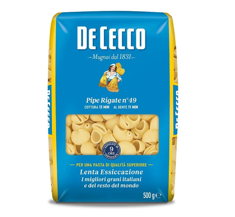 De Cecco Kurze Pasta 10x De Cecco Pipe Rigate n°49 Hartweizengrieß Pasta Italienische Nudeln 500g Packung 8001250120496