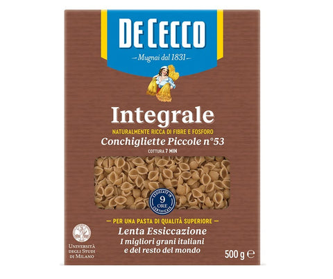 De Cecco Kurze Pasta 12x De Cecco Conchigliette Piccole n°53 Integrali Vollkornnudeln Vollkorn Pasta 500g Packung 8001250007391