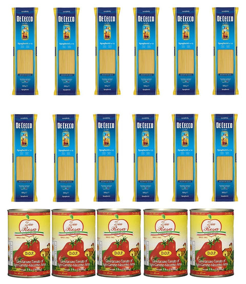 De Cecco Kurze Pasta 12x Pasta De Cecco 100% Italienisch Spaghetti n. 12 Nudeln 500g + Zia Rosa DOP Pomodoro San Marzano Tomate aus Kampanien Dose von 400g 5x 400g 8001250060129