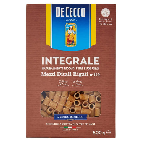 De Cecco Kurze Pasta 20x De Cecco Mezzi Ditali Rigati Integrali n 159 Vollkorn italienisch Pasta 500g 8001250007377