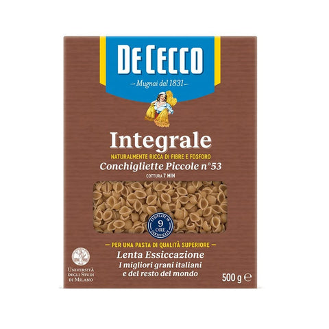 De Cecco Kurze Pasta De Cecco Conchigliette Piccole n°53 Integrali Vollkornnudeln Vollkorn Pasta 500 g Packung Kurze Pasta italienisch Original 8001250007391