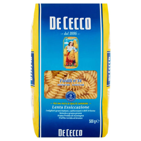 De Cecco Kurze Pasta De Cecco - Fusilli 34, durum Wheat Semolina Pasta - 6 Pieces of 500 g [3 kg]