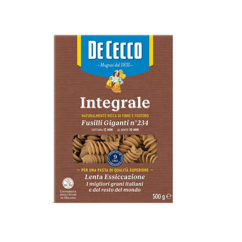 De Cecco Kurze Pasta De Cecco Fusilli Giganti n° 234 Integrali Vollkornnudeln Nudeln Hartweizengrieß Pasta Vollkorn Packung 500 g 12x italienisch Original 8001250006202