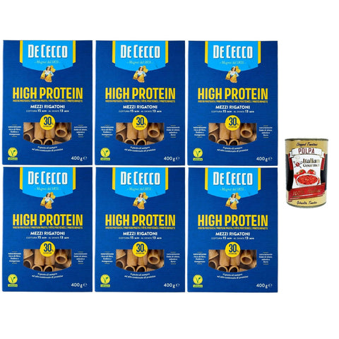De Cecco Mezzi rigatoni Nr. 26 High protein Italienische Hartweizennudeln 6 Packungen à Pasta aus 100% italienischem Hartweizen 400 g italienisch Original +