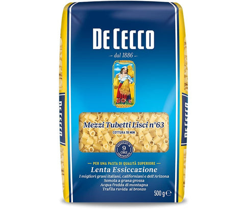 DE CECCO Kurze Pasta De Cecco Pasta 500 Stück glatte Tuben – [12 Stück] 8001250120632