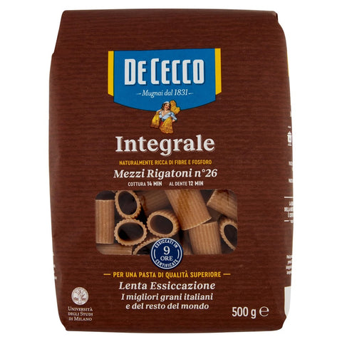 De Cecco Kurze Pasta De Cecco Pasta mezzi rigatoni integrali 26 Vollkorn italienisch Nudeln 500 g Kurze Pasta Original 8001250006271