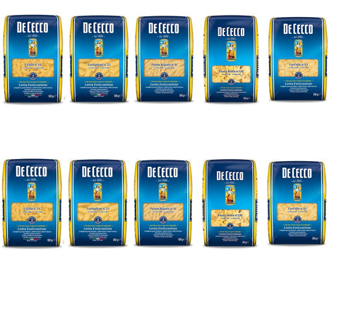 De Cecco Kurze Pasta TESTPAKET Pasta De Cecco italienisch (10 x 500g) 5 Arten von Nudeln kurze Nudeln (Fusilli-Tortiglioni-Penne Rigate-P.Mista-Farfalle) 8001250120243