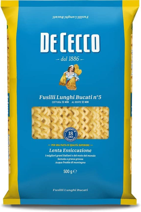 De Cecco Längliche Pasta 10x Pasta De Cecco 100% Italienisch Fusilli Lunghi Bucati n. 5 Nudeln 500g 8001250120052