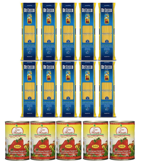 De Cecco Längliche Pasta 10x Pasta De Cecco 100% Italienisch Spaghettini n. 11 Nudeln 500g + Zia Rosa DOP Pomodoro San Marzano Tomate aus Kampanien Dose von 400g 5x 400g 8001250060129