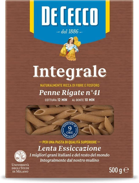 De Cecco Längliche Pasta 10x Pasta De Cecco Penne rigate integrali n 41 Vollkorn italienisch Nudeln 500 g 8001250006165