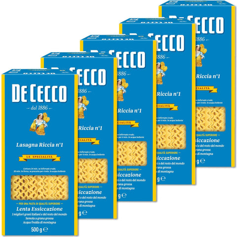 De Cecco Längliche Pasta 5x Pasta De Cecco 100% Italienisch Lasagna larga Doppia riccia n 1 Nudeln 500g 8001250110015