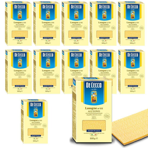 De Cecco Längliche Pasta De Cecco Lasagne all'Uovo N°112 - Lasagneblätter aus Eierteignudeln (12 x 500 g) Original italienisch 8001250211125