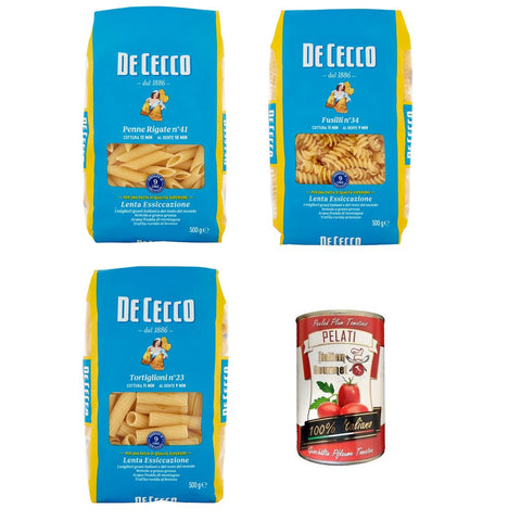De Cecco TESTPAKET Pasta Penne Rigate n°41 Fusilli n°34 Tortiglioni n°23 3x500g Original italienisch