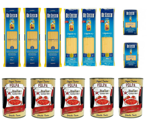 De Cecco Längliche Pasta Testpaket De Cecco Spaghetti Linguine Penne rigate 8x 500g und Italian Gourmet Polpa di pomodoro Fein gehacktes Tomatenmark 5x 400g 8001250120410