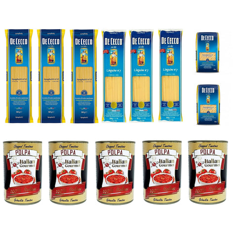 Testpaket De Cecco Spaghetti Linguine Penne rigate 8x500 g und Italian Gourmet Polpa di pomodoro Fein gehacktes Tomatenmark 5x400 g italienisch Original Pasta