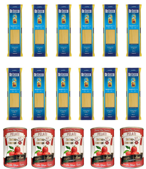 De Cecco Nudelgerichte 10x Pasta De Cecco 100% Italienisch Spaghetti n. 12 Nudeln 500g + Italian Gourmet 100% italienische geschälte Tomaten dosen 5x 400g 8001250120342