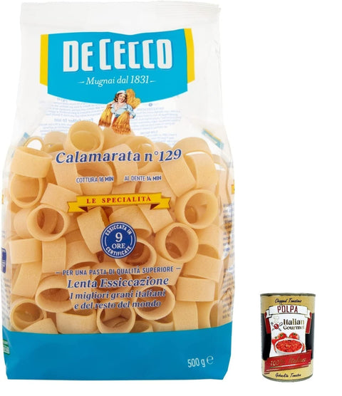 De Cecco Nudeln & Pasta 8x Pasta De Cecco Le specialita' 100% Italienisch Calamarata n. 129 Nudeln 500g + Italian Gourmet Polpa 400g 8001250121295