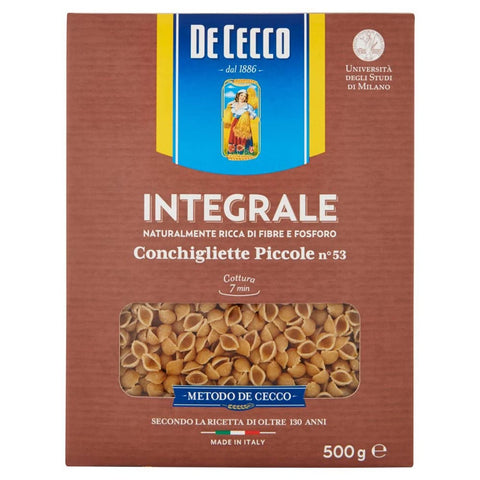 De Cecco Nudeln & Pasta De Cecco Conchigliette Piccole n°53 Integrali Vollkornnudeln Vollkorn Pasta 500g Packung 10x Original italienisch inkl. Italian Gourmet Polpa 400g 8001250007391