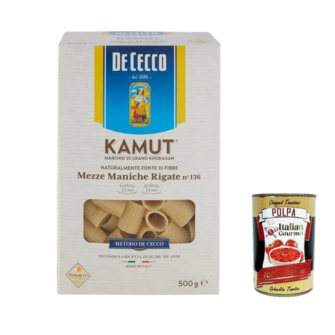 De Cecco Nudeln & Pasta De Cecco nudeln Pasta Mezze maniche rigate N. 136 Kamut Marke von Khorasan-Weizen 500 g 10x italienisch Original + kostenlos polpa 400 g 8001250009937