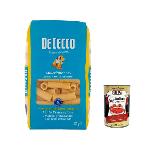 DE CECCO Nudeln & Pasta DE CECCO Pasta 100% Italian Millerighe n° 25 Noodles 500 g 5x Original italienisch inkl. Italian Gourmet Polpa 400 g 8001250120250