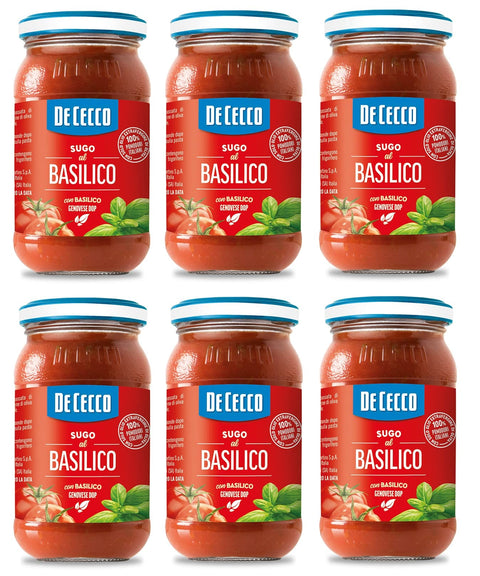 De Cecco Pastasaucen 6x De Cecco Sugo al Basilico Genovese DOP Sauce mit Genoveser Basilikum mit 100% italienischen Tomaten 200g 8001250006806