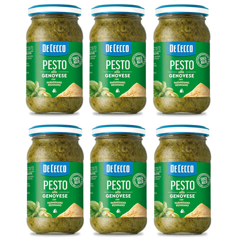 De Cecco Pesto alla Genovese con Parmigiano Reggiano senza aglio Pesto mit frischem Basilikum, Parmigiano Reggiano ohne Knoblauch Italienisches Sauce 6x 190g Original italienisch