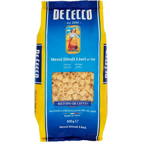De Cecco 100% Mezzi Ditali Lisci n° 158 Nudeln kurze Pasta 5x 500g Original italienisch
