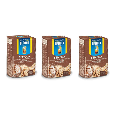 De Cecco Weizen 3x De Cecco Semola di Grano Duro Integrale Vollkorn Hartweizengrieß 1Kg ideal für Pasta und Brot 8001250007346